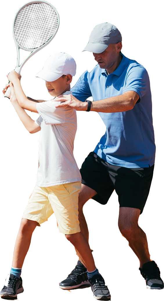 tennis instructor and student